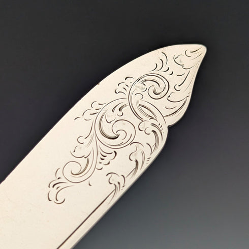 1904 年英國古董白色珍珠手柄純銀刀片 2 對甜點餐具 William Hutton